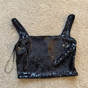 Lucy Paris Shimmering Black Sequin Crop Top